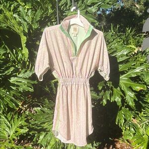 Elegant Striped Pink and Green Mini Dress-Emily McCarthy Palmer dress